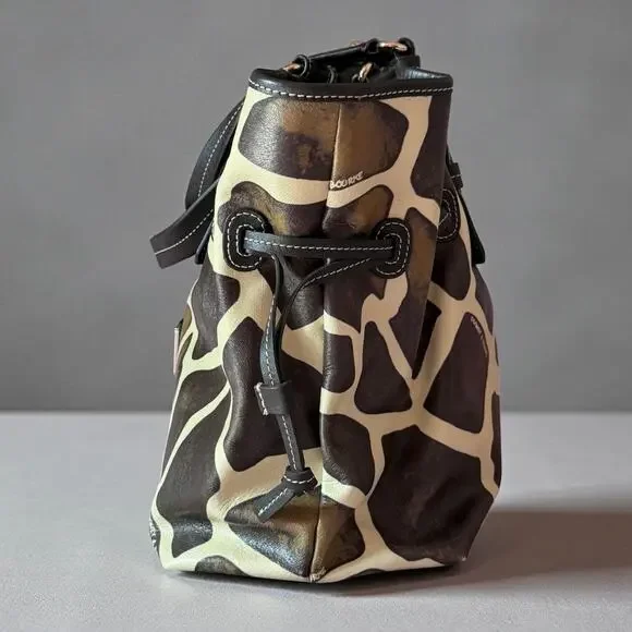 Dooney & Bourke Medium Chiara Leather Satchel Handbag Tote Brown Cream Giraffe - Picture 11 of 14